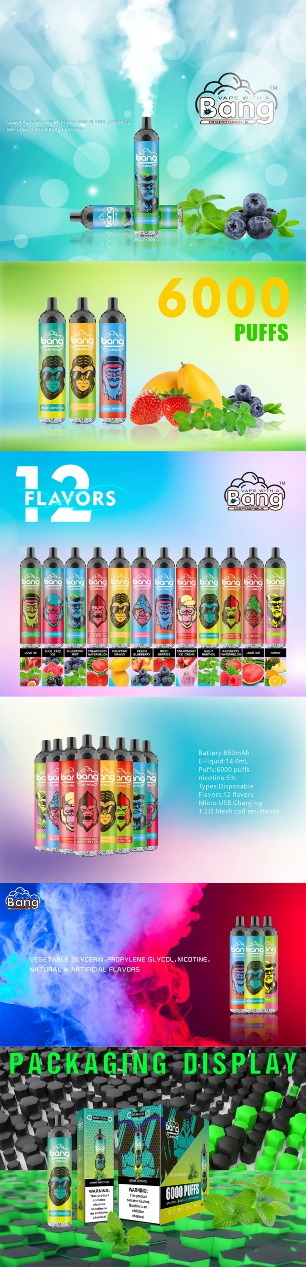 Bang King 6000 Rookwolken 0% 2% 3% 5% Nicotine Wegwerp Pod vape Groothandel - GiveVape - 1