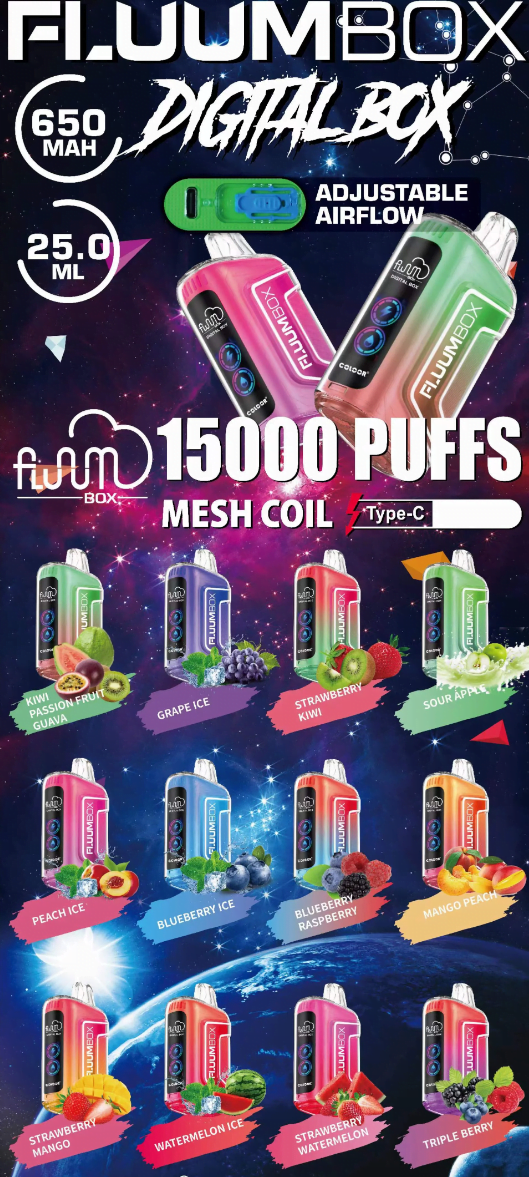 Fluum Digital Box TN 15000 Puffs 0% 2% 3% 5% Nicotina Recarregável Descartável Vape Pen Pods E-Cigarette Atacado - GiveVape - 2