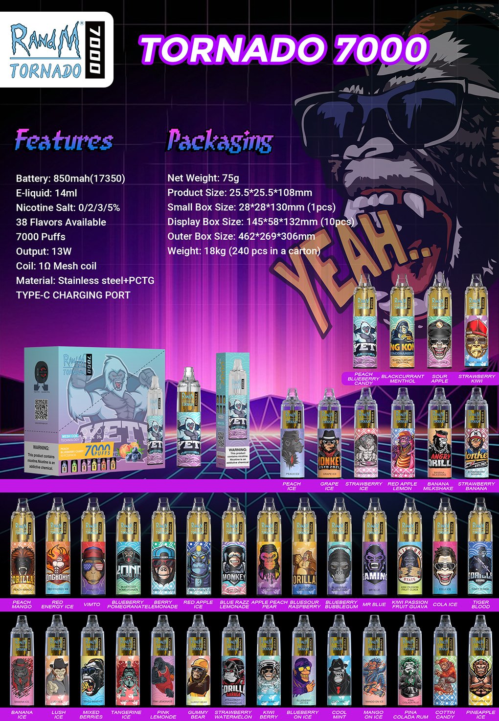 RandM Tornado 7000 Puffs 0% 2% 3% 5% Nicotina Vape de unică folosință Comerț cu ridicata - GiveVape - 2