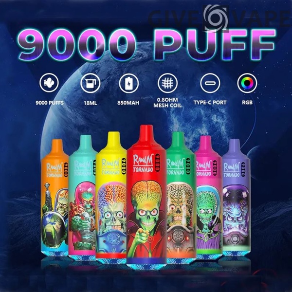 RandM Tornado 9000 Puffs 0% 2% 3% 5% Vape monouso alla nicotina all'ingrosso - GiveVape - 1
