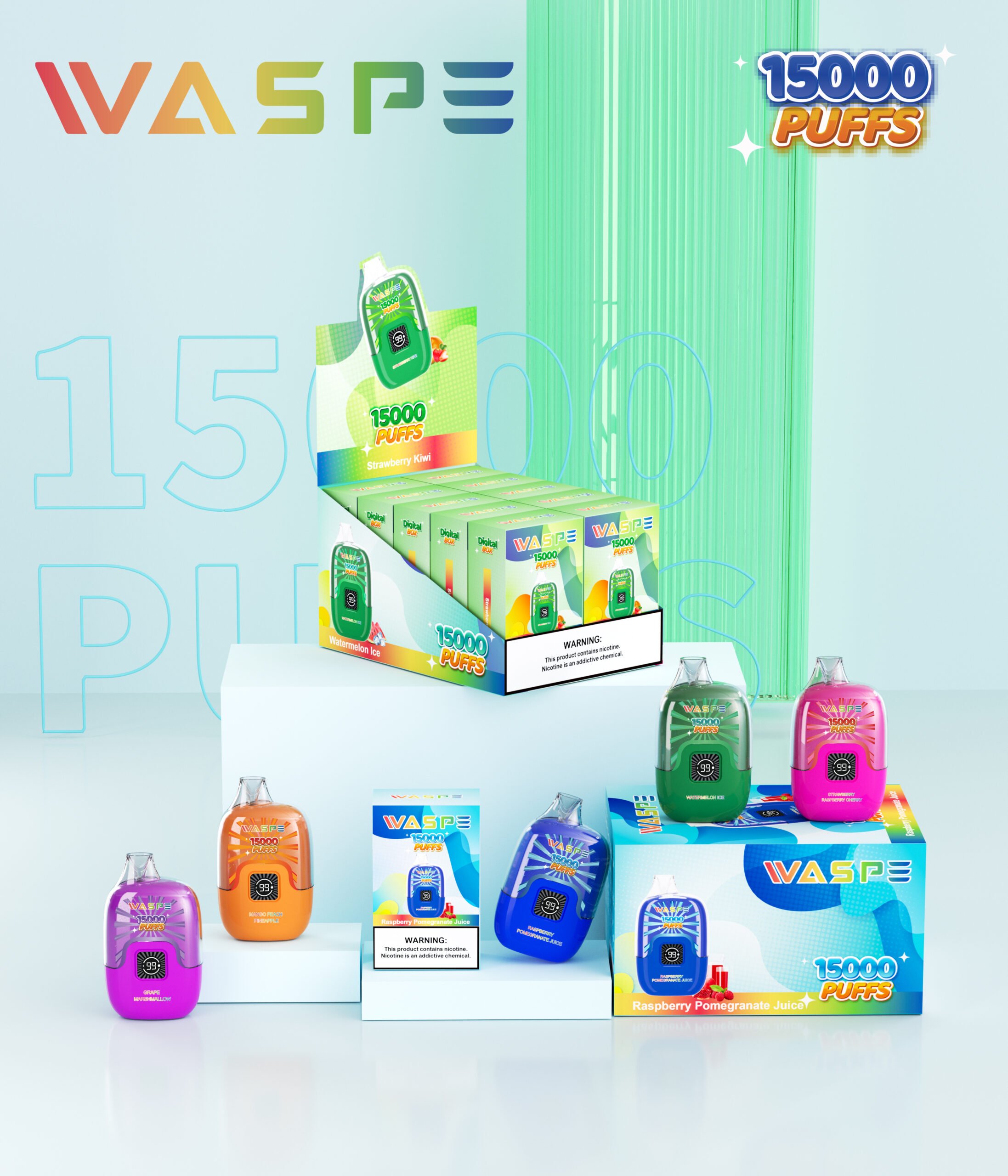 WASPE 15000 PUFFS digitális doboz 0% 2% 3% 5% Nikotin eldobható Vape nagykereskedés - GiveVape - 6