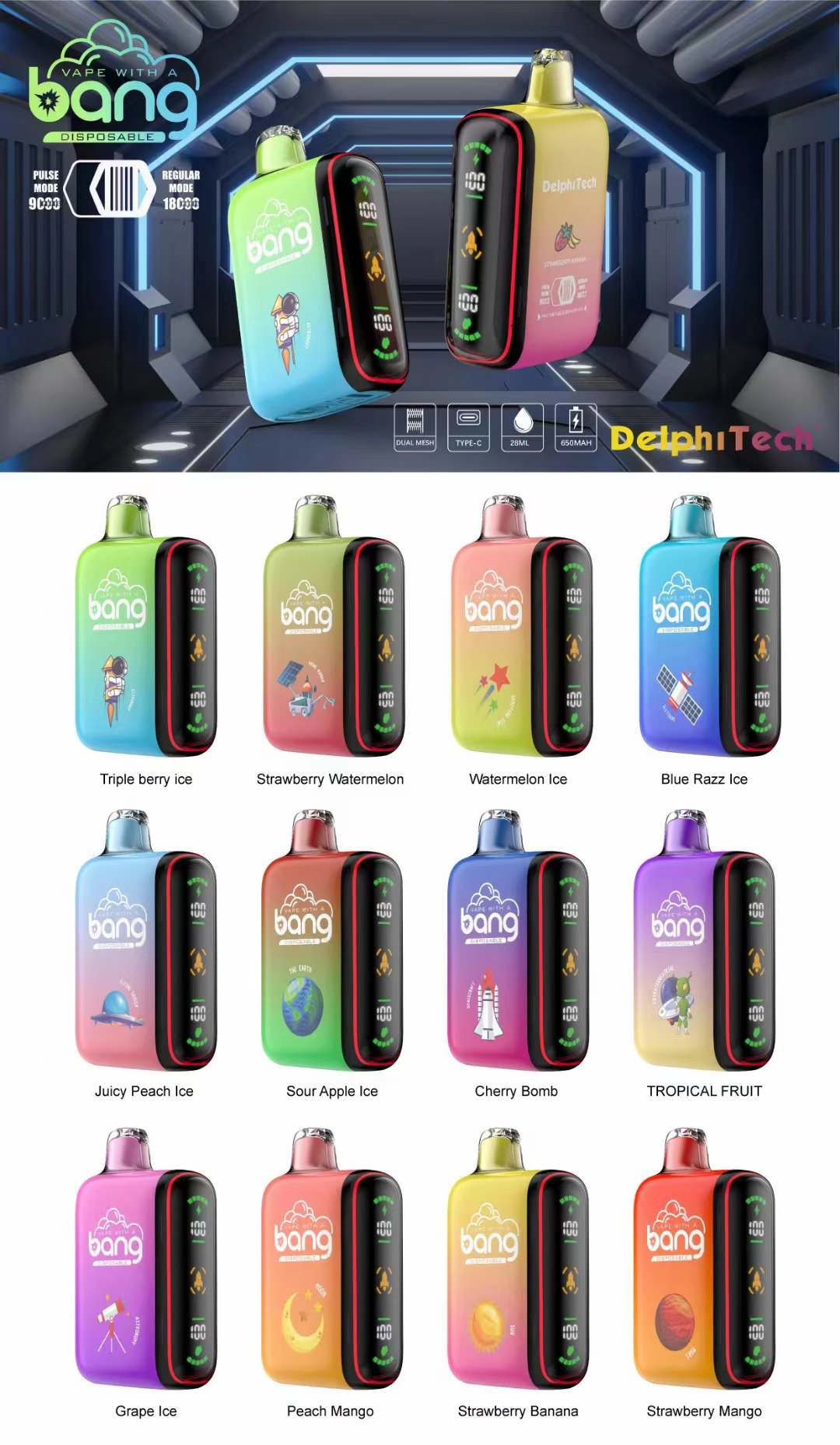 Bang 18000 Puffs Dual Mesh Digital Box 0% 2% 3% 5% Stylo à vape jetable rechargeable à faible teneur en nicotine en vrac Acheter en gros