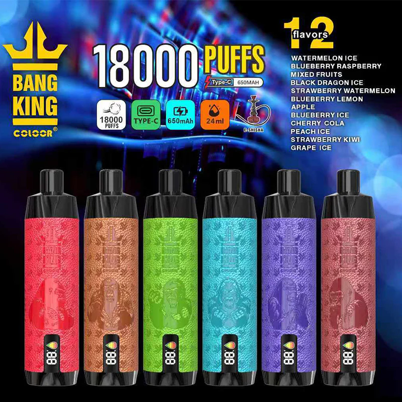 Bang King Crown Bar 18000 Puffs 0% 2% 3% 5% Stylo à vape jetable rechargeable à faible teneur en nicotine en vrac Acheter en gros