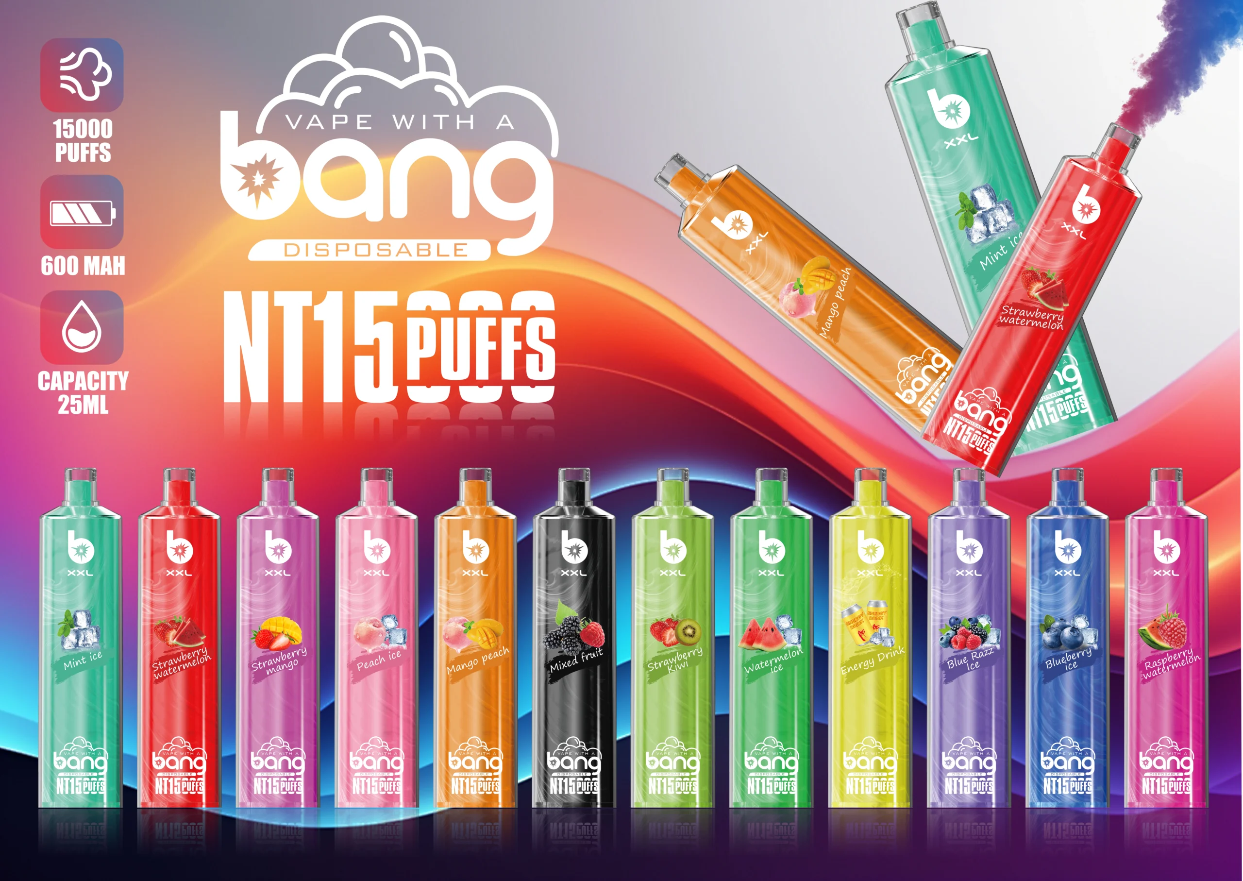 Bang Tn 15000XXL Rookwolken SHISHA 0% 2% 3% 5% Oplaadbare wegwerpvapes-pen met laag nicotinegehalte Bulk Koop groothandel