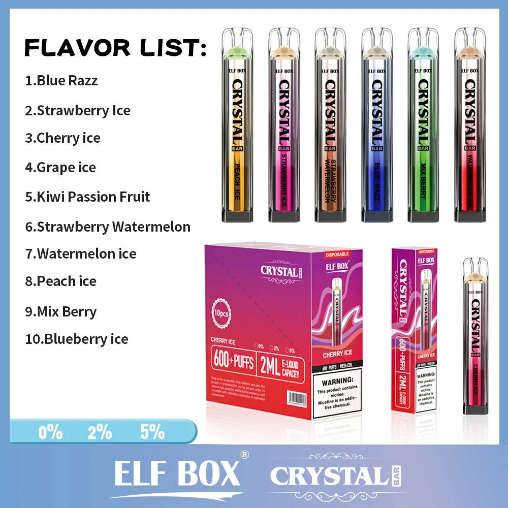 ELF BOX CRYSTAL BAR 600 Puffs 0% 2% 5% Nicotine Vape jetable rechargeable en gros