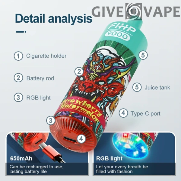 FIHP 9000 Puffs 2% 5% Låg nikotin uppladdningsbara engångs vapes Penna Bulk Köp grossist - GiveVape - 13