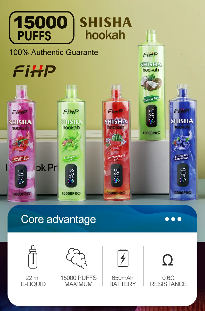 FIHP Shisha Hookah 15000 Pro Puffs 6 mg alacsony nikotintartalmú, újratölthető, eldobható Vapes Pen Tömeges vásárlás Nagyker