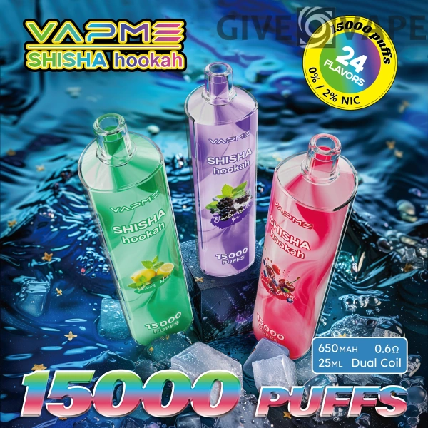 Vapme Shisha Waterpijp 15000 Rookwolken 0% 2% Nicotine Oplaadbare Wegwerpvapes Bulk kopen Groothandel - GiveVape - 1