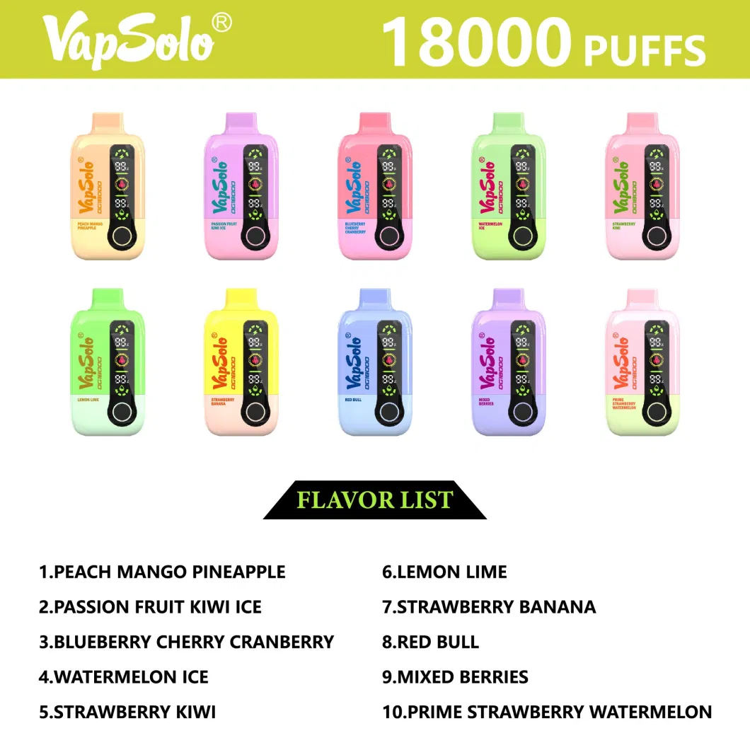 Vapsolo DG 18000 Puffs 2% 5% Stylo vapes jetables rechargeables à faible teneur en nicotine en vrac Acheter en gros
