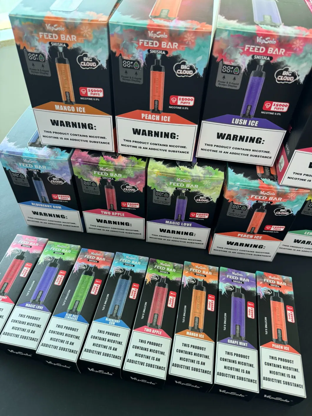Vapsolo FEED BAR Shisha 15000 Puffs 0.5% Baixa Nicotina Recarregável Vapes Descartáveis ​​Pen Bulk Comprar Atacado