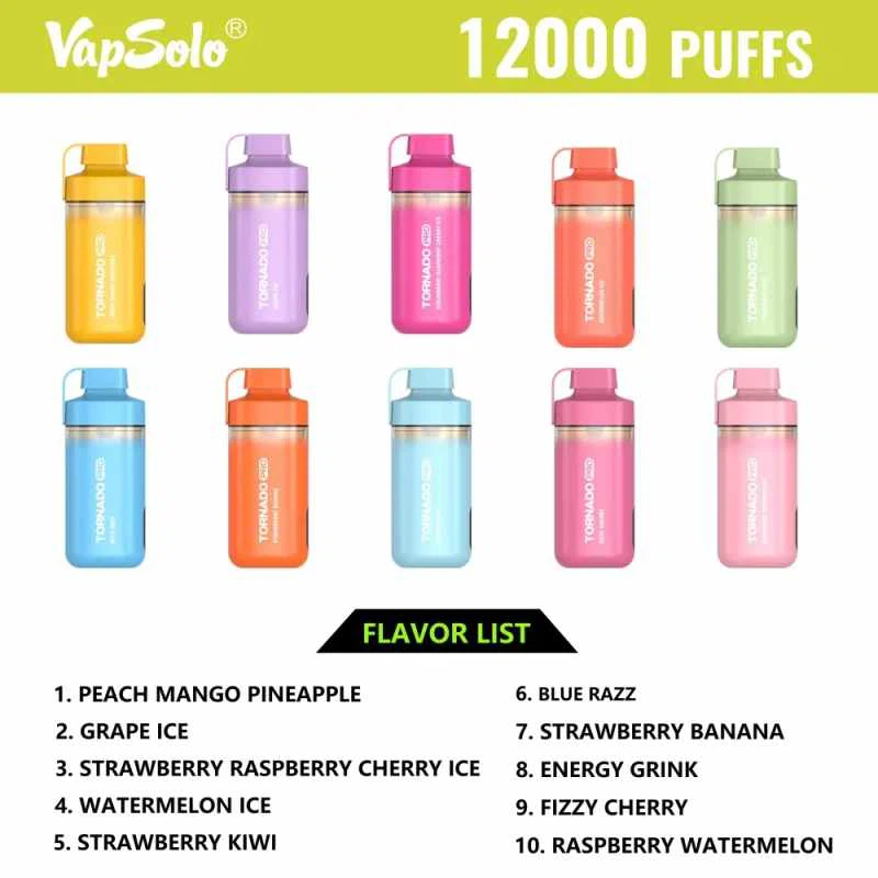 Vapsolo Tornado Pro 12000 Puffs 2% 5% Baixa Nicotina Recarregável Vapes Descartáveis ​​Pen Bulk Comprar Atacado