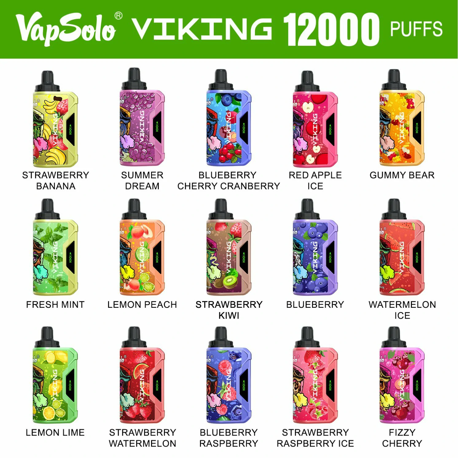 VapSolo Viking 12000 Puffs 2% 5% Baixa Nicotina Recarregável Vapes Canetas Descartáveis ​​Comprar Em Massa