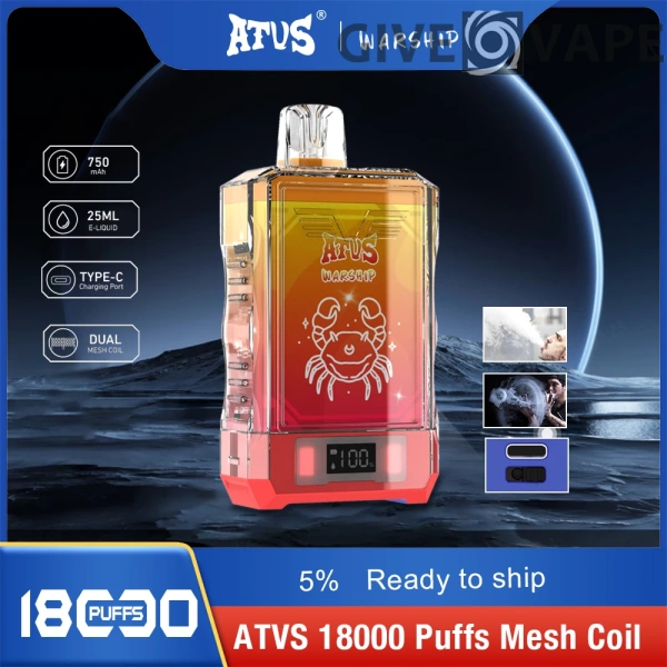 Atvs Warship 18000 Puffs 5% Penna per vaporizzatori usa e getta ricaricabile a basso contenuto di nicotina Acquista all'ingrosso - GiveVape - 1