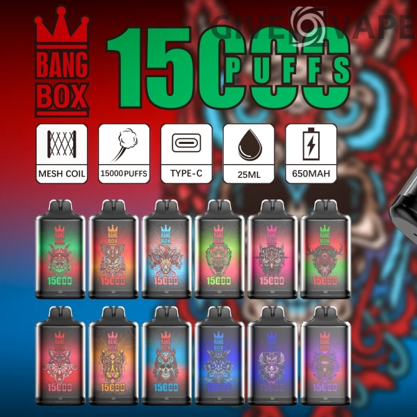 Bang Box S1 15000 Puffs 0% 2% 3% 5% Genopladelige engangsvapes med lav nikotinindhold Pen Bulk Køb Engros - GiveVape - 1
