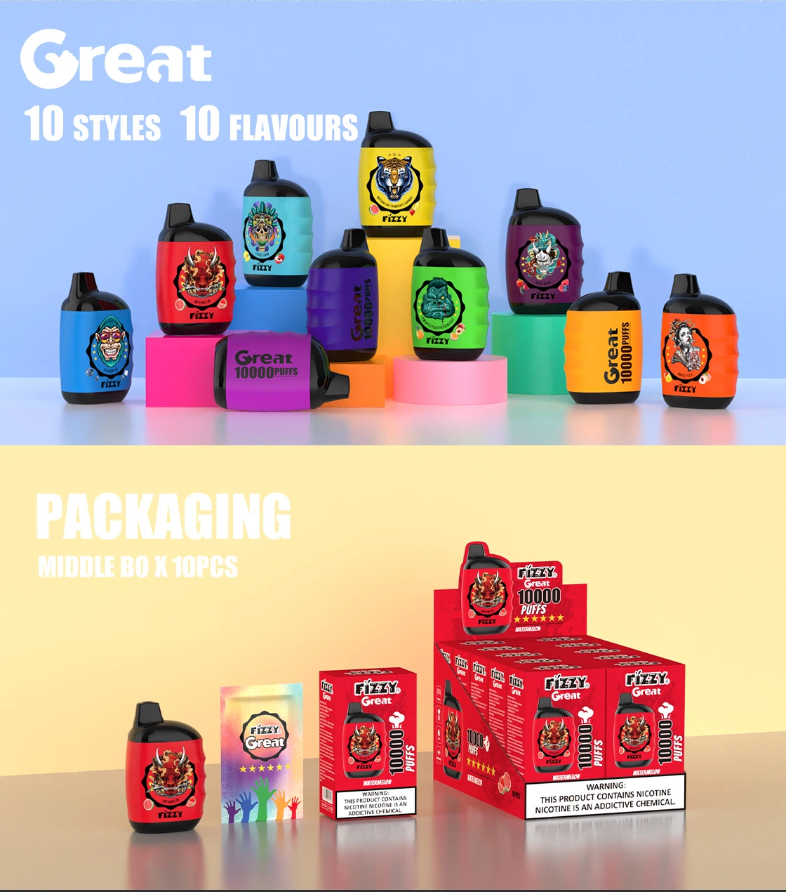 Fizzy Great 10000 Puffs 2% 5% Low Nicotina Reincarable Vapes Pen vrac Cumpărați cu ridicata -givevape