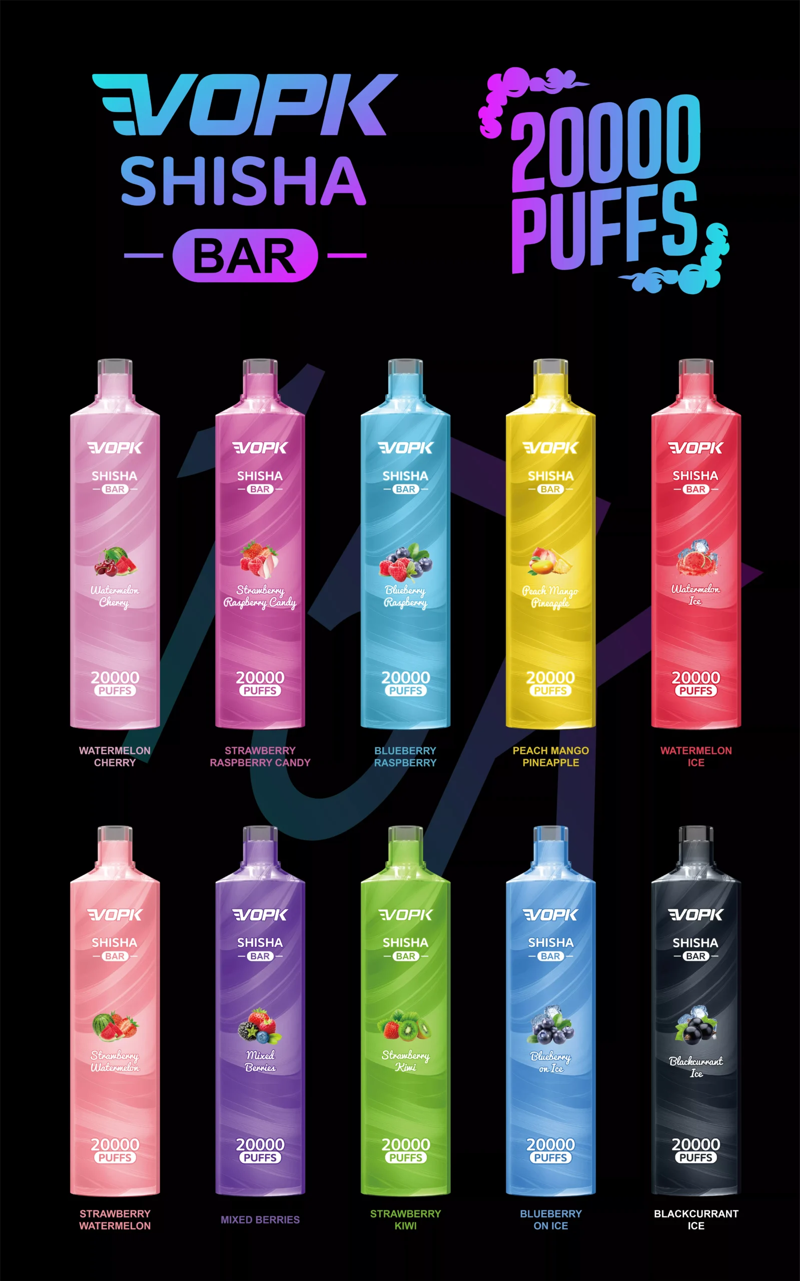 VOPK Shisha Bar 20000 bouffées 0% 2% 3% 5% stylo à vape jetable rechargeable à faible teneur en nicotine en vrac acheter en gros