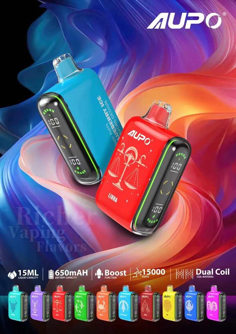AUPO 15000 Puffs Двойная сетка со светодиодным дисплеем 2% Перезаряжаемая одноразовая ручка для электронных сигарет с низким содержанием никотина Купить оптом