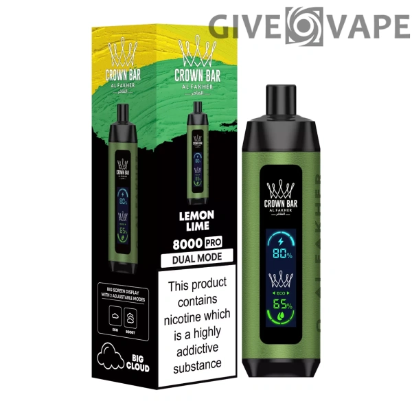 Al Fakher Crown Bar Big Cloud 8000 Pro Podwójny tryb Pełny ekran Niskonikotynowy akumulator Jednorazowy długopis Vapes Kup hurtowo - Magazyn europejski - GiveVape - 7
