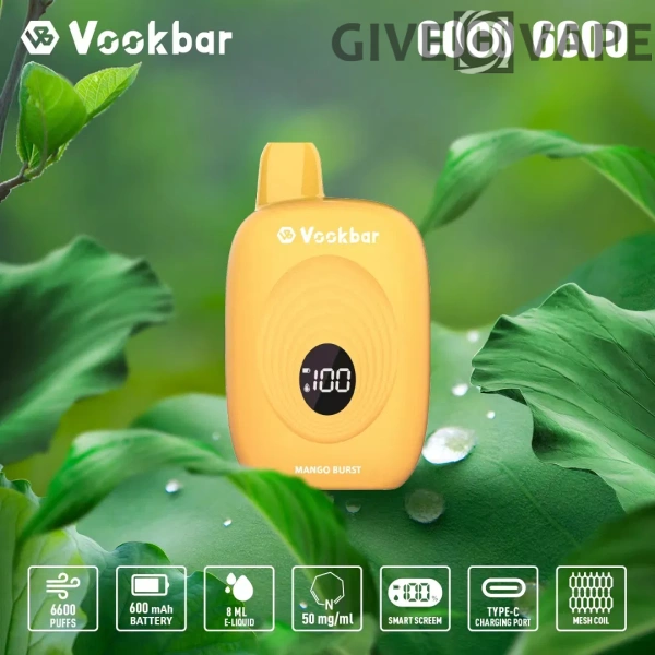 Vookbar Coco 6600 Puffs digitális intelligens képernyő 3% alacsony nikotintartalmú újratölthető, eldobható Vapes toll tömeges vásárlás nagykereskedelmi - GiveVape - 2