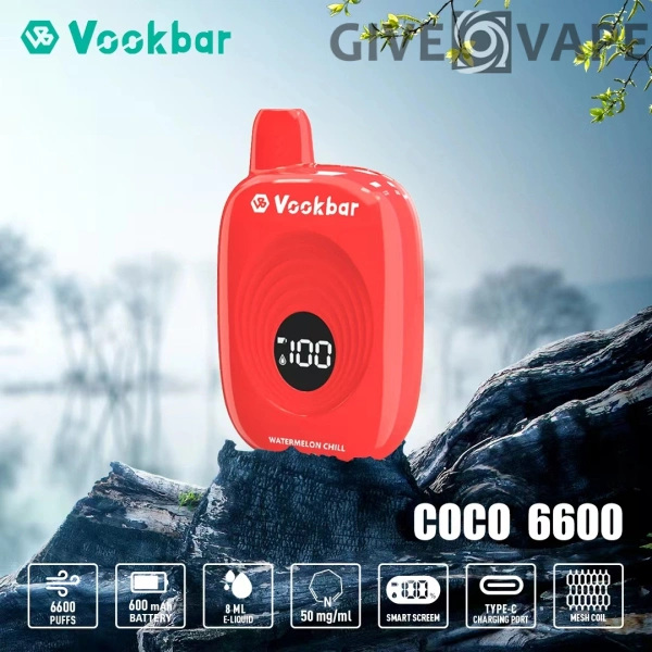 Vookbar Coco 6600 Puffs digitális intelligens képernyő 3% alacsony nikotintartalmú újratölthető eldobható Vapes toll tömeges vásárlás nagykereskedelmi - GiveVape - 8