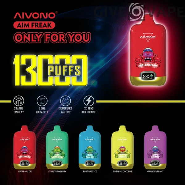 AIVONO AIM FREAK 13000 Puffs Digital Screen 0% 2% 3% 5% Nikotynowy akumulator Jednorazowy długopis Vapes Kup hurtowo - GiveVape - 1