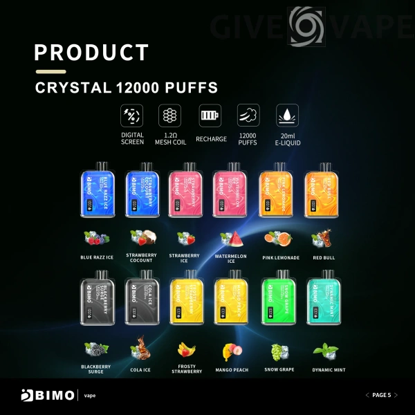 BIMO Crystal 12000 Puffs 2% 5% Stylo à vape jetable rechargeable à faible teneur en nicotine Acheter en gros - GiveVape - 1