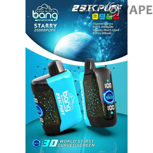 Bang Starry 25000 Puffs 3D buet skærm 0% 2% 3% 5% Genopladelige engangsvapes med lav nikotinindhold Pen Bulk Køb Engros - GiveVape - 11