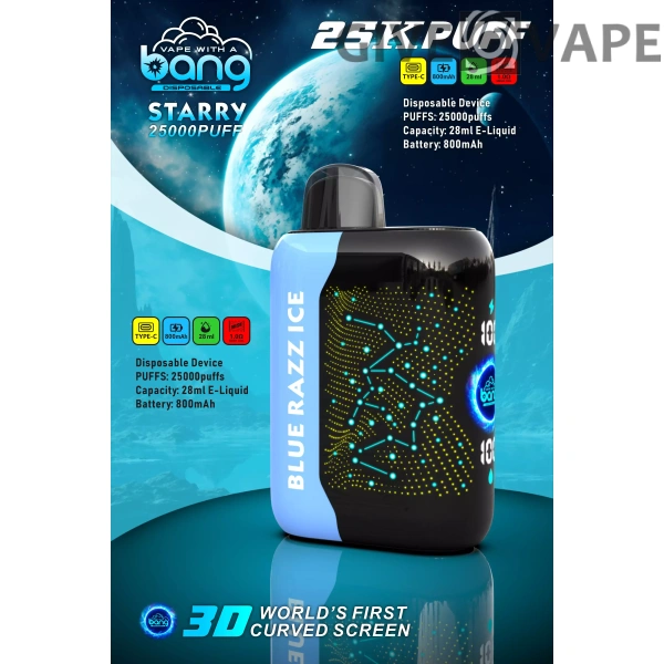 Bang Starry 25000 Puffs 3D buet skærm 0% 2% 3% 5% Genopladelige engangsvapes med lav nikotinindhold Pen Bulk Køb Engros - GiveVape - 13