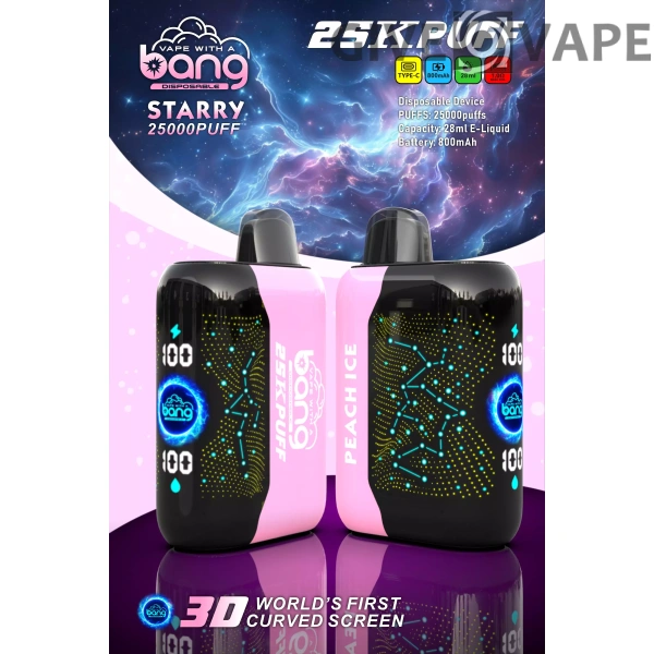 Bang Starry 25000 Puffs 3D buet skærm 0% 2% 3% 5% Genopladelige engangsvapes med lav nikotinindhold Pen Bulk Køb Engros - GiveVape - 16