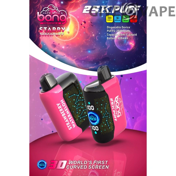 Bang Starry 25000 Puffs 3D buet skærm 0% 2% 3% 5% Genopladelig engangsvapes med lav nikotinindhold Pen Bulk Køb Engros - GiveVape - 2