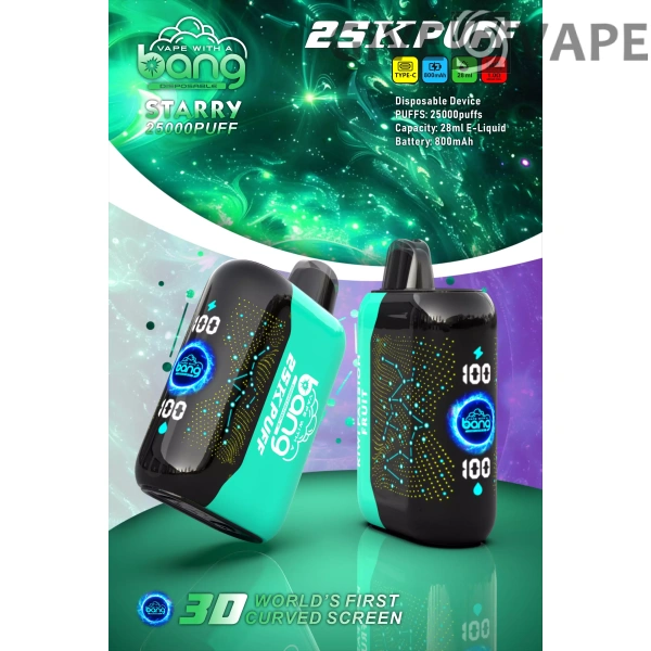 Bang Starry 25000 Puffs 3D buet skærm 0% 2% 3% 5% Genopladelige engangsvapes med lavt nikotinindhold Pen Bulk Køb Engros - GiveVape - 3