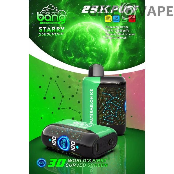 Bang Starry 25000 Puffs 3D buet skærm 0% 2% 3% 5% Genopladelige engangsvapes med lav nikotinindhold Pen Bulk Køb Engros - GiveVape - 4
