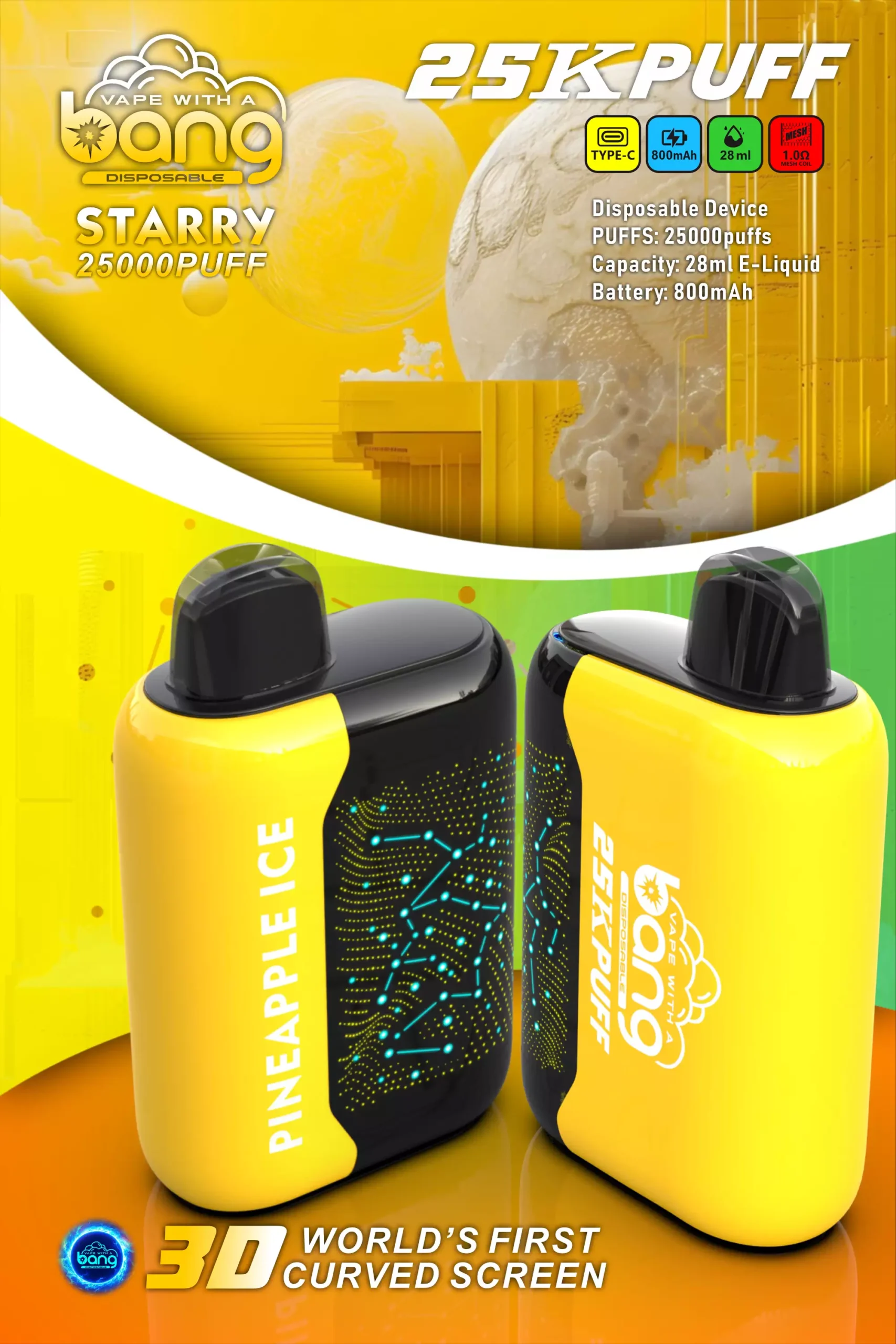 Bang Starry 25000 Puffs 3D gebogen scherm 0% 2% 3% 5% Oplaadbare wegwerpvapes-pen met laag nicotinegehalte Bulk Koop groothandel