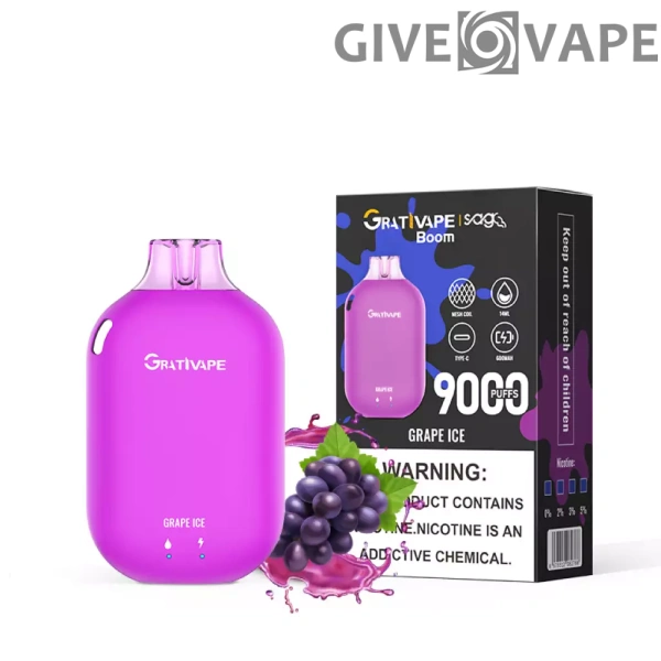 Grativape Boom 9000 Puffs 0% 2% 3% 5% Low Nicotine Rechargeable Disposable Vapes Pen Bulk Buy Wholesale - GiveVape - 14