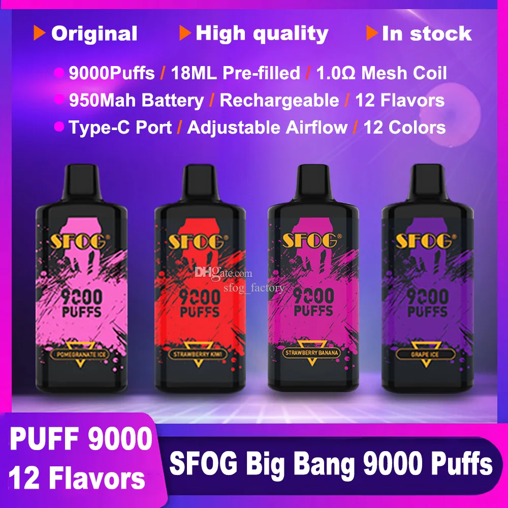SFOG BIG BANG 9000 Rookwolken 0% 2% 3% 5% Oplaadbare wegwerpvapes-pen met laag nicotinegehalte Bulk Koop groothandel
