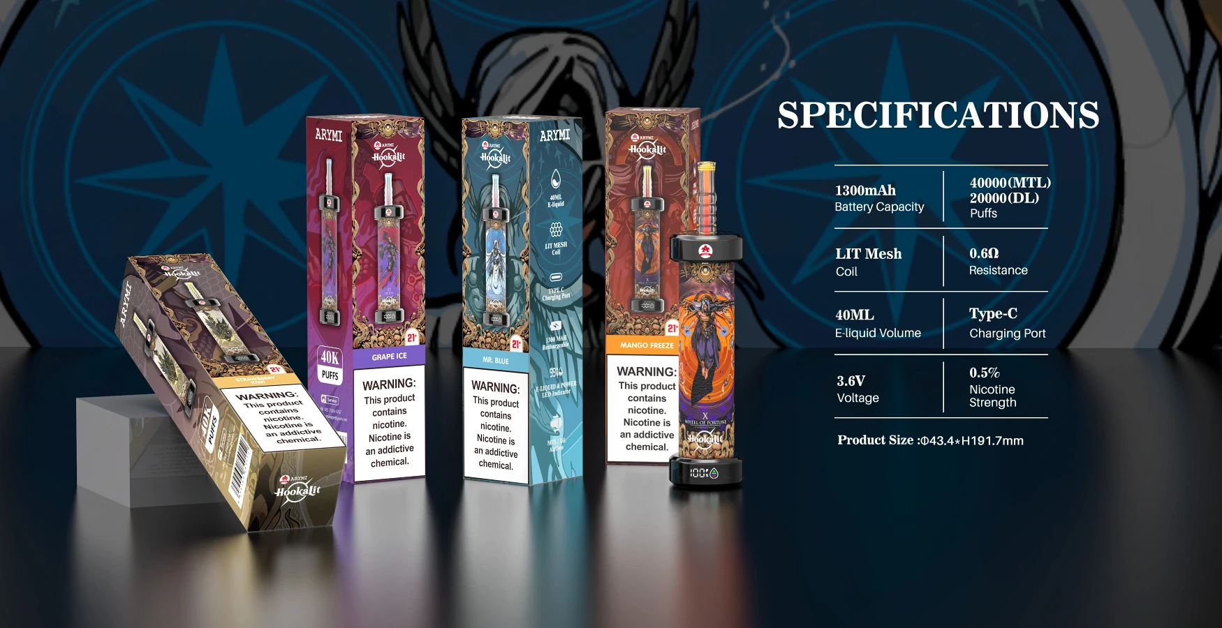 VASY ARYMI Hookalit 40000 Puffs Dual Mesh digitális képernyő 0,35% Alacsony nikotintartalmú újratölthető eldobható Vapes Pen Tömeges vásárlás Nagyker